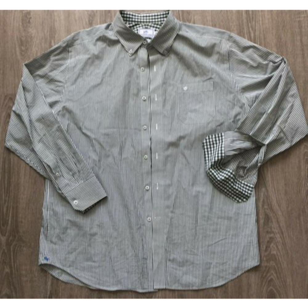 Southern Tide Mens Green Striped Button Down LS Classic Fit Casual Shirt XL